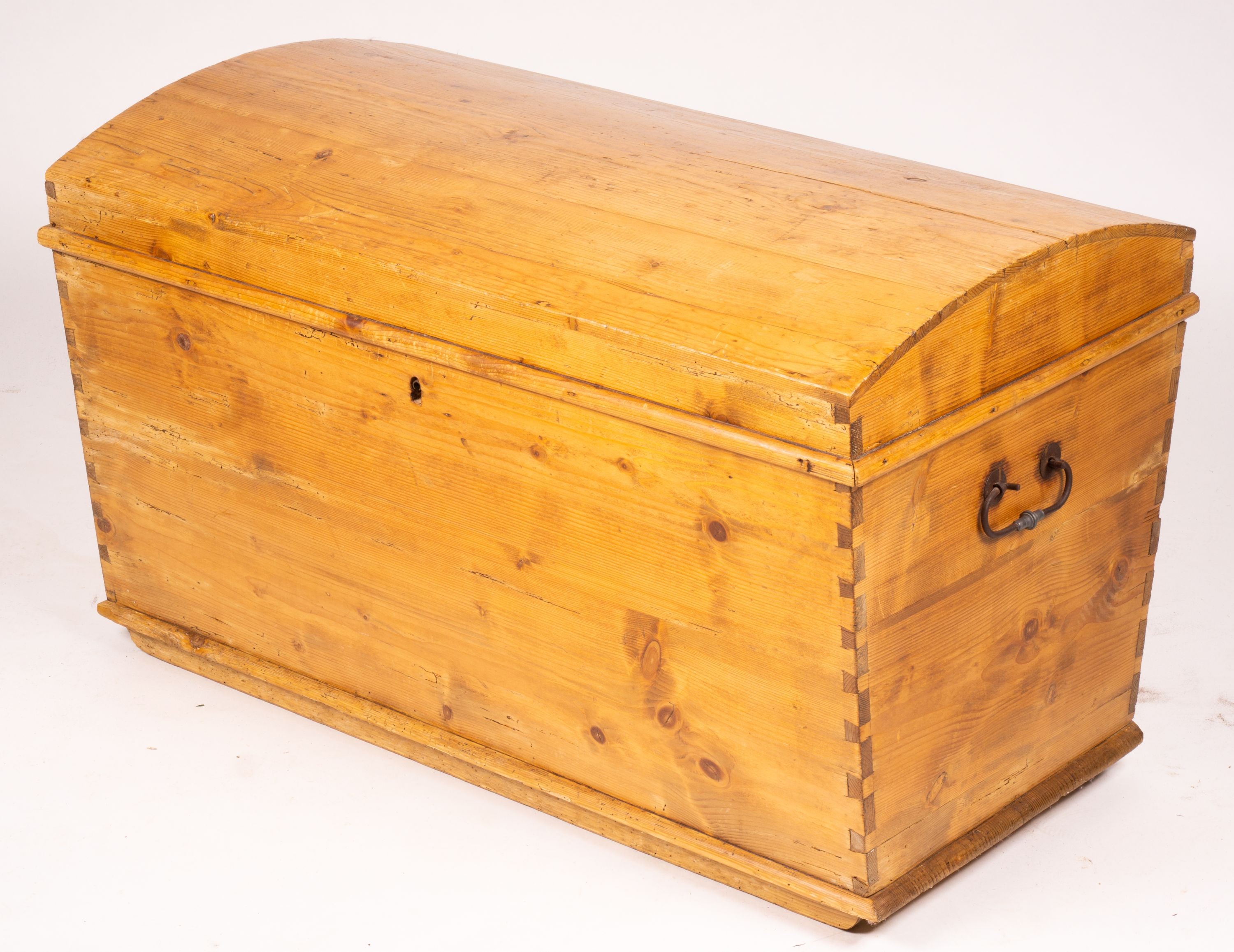 A 19th century Continental pine dome top trunk, length 98cm, width 54cm, height 58cm